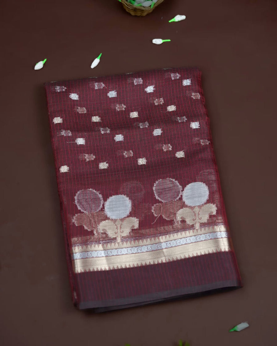 Maroon Color Silk Kota Saree - Shop Vastram