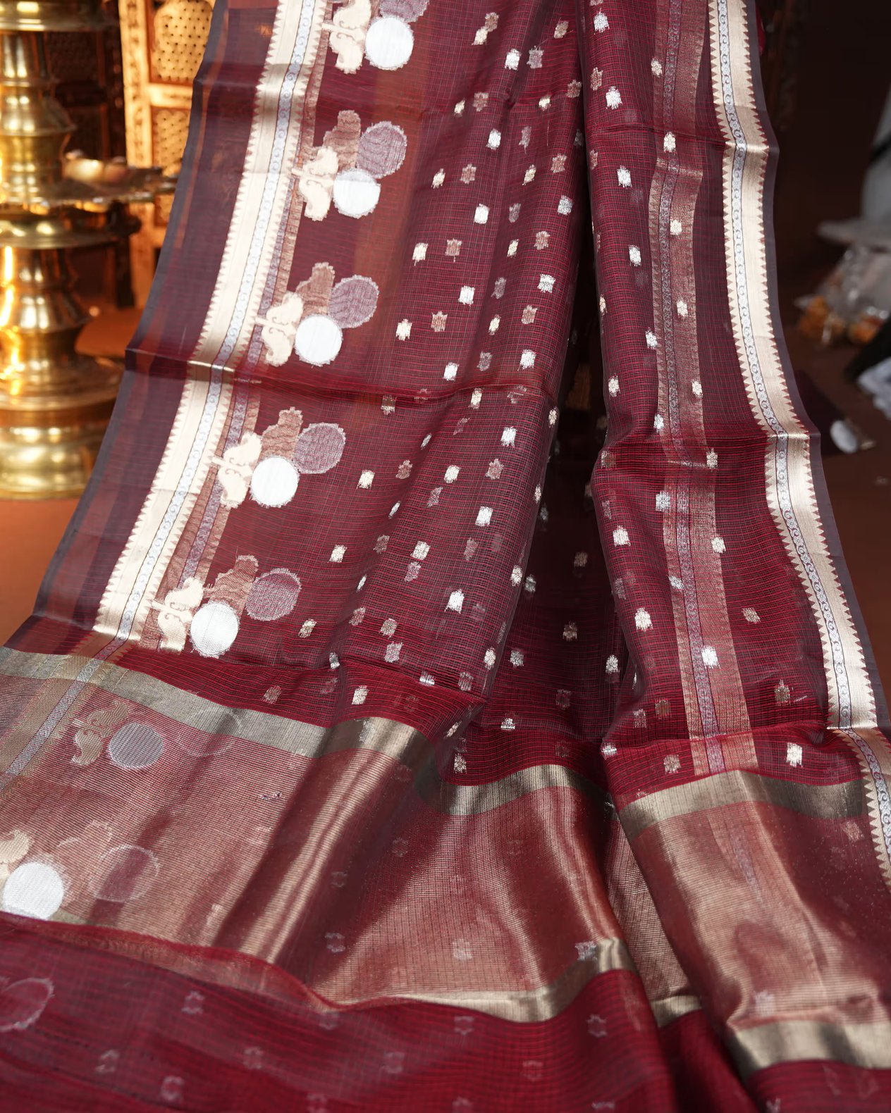 Maroon Color Silk Kota Saree - Shop Vastram