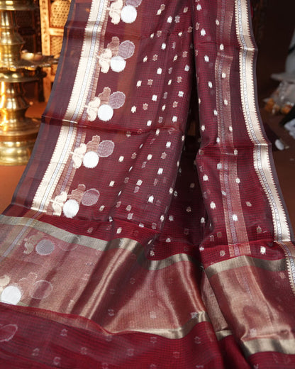 Maroon Color Silk Kota Saree - Shop Vastram