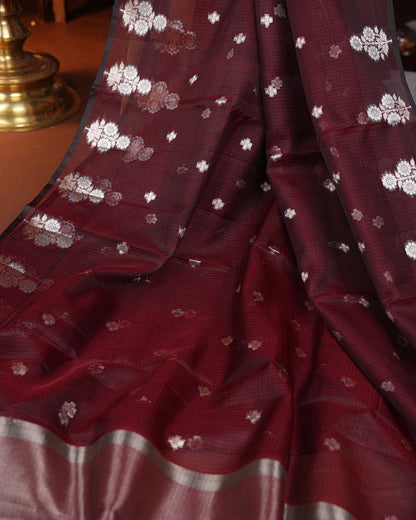 Maroon Color Silk Kota Saree - Shop Vastram