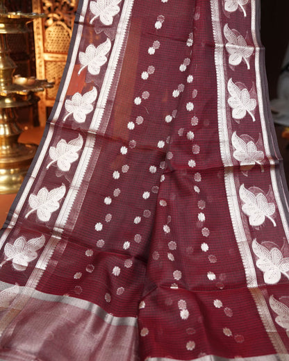 Maroon Color Silk Kota Saree - Shop Vastram