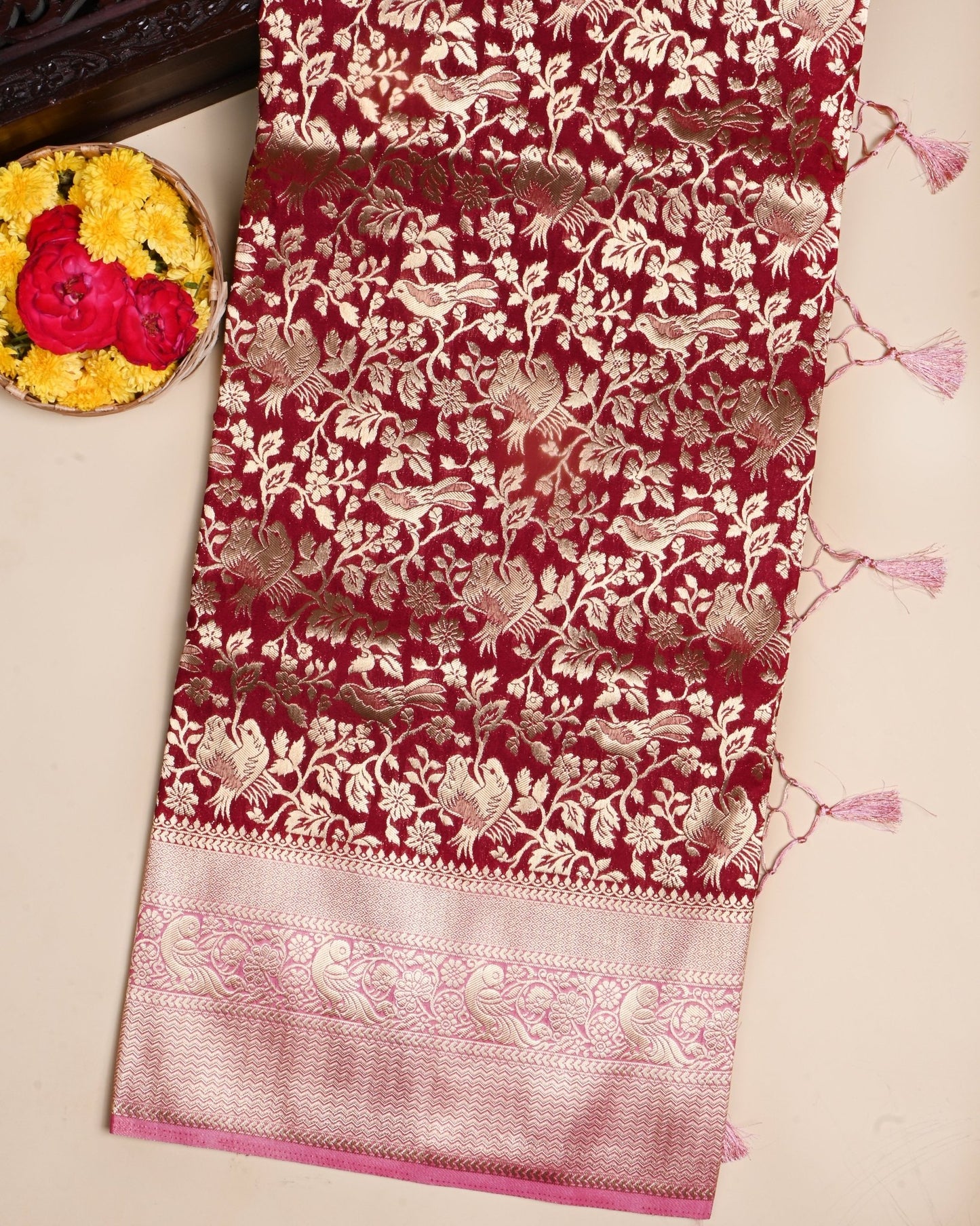 Maroon Color Silk Saree - Shop Vastram