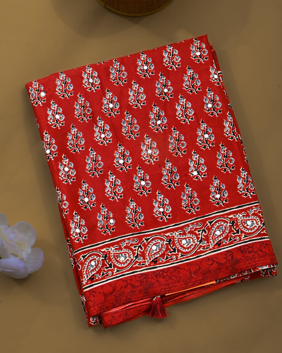 Maroon Silk Printed Saree - Shop Vastram