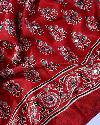 Maroon Silk Printed Saree - Shop Vastram