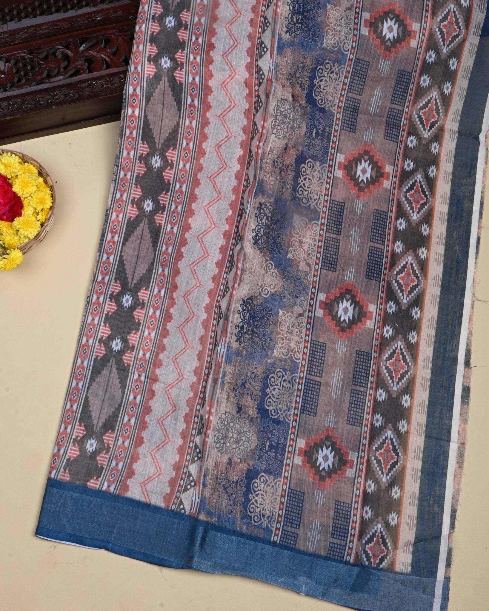 Multi Colour Color Lenin Saree - Shop Vastram