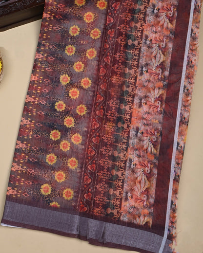 Multi Colour Color Lenin Saree - Shop Vastram