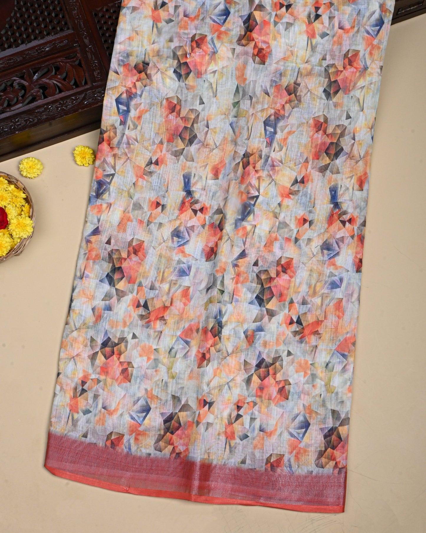 Multi Colour Color Lenin Saree - Shop Vastram