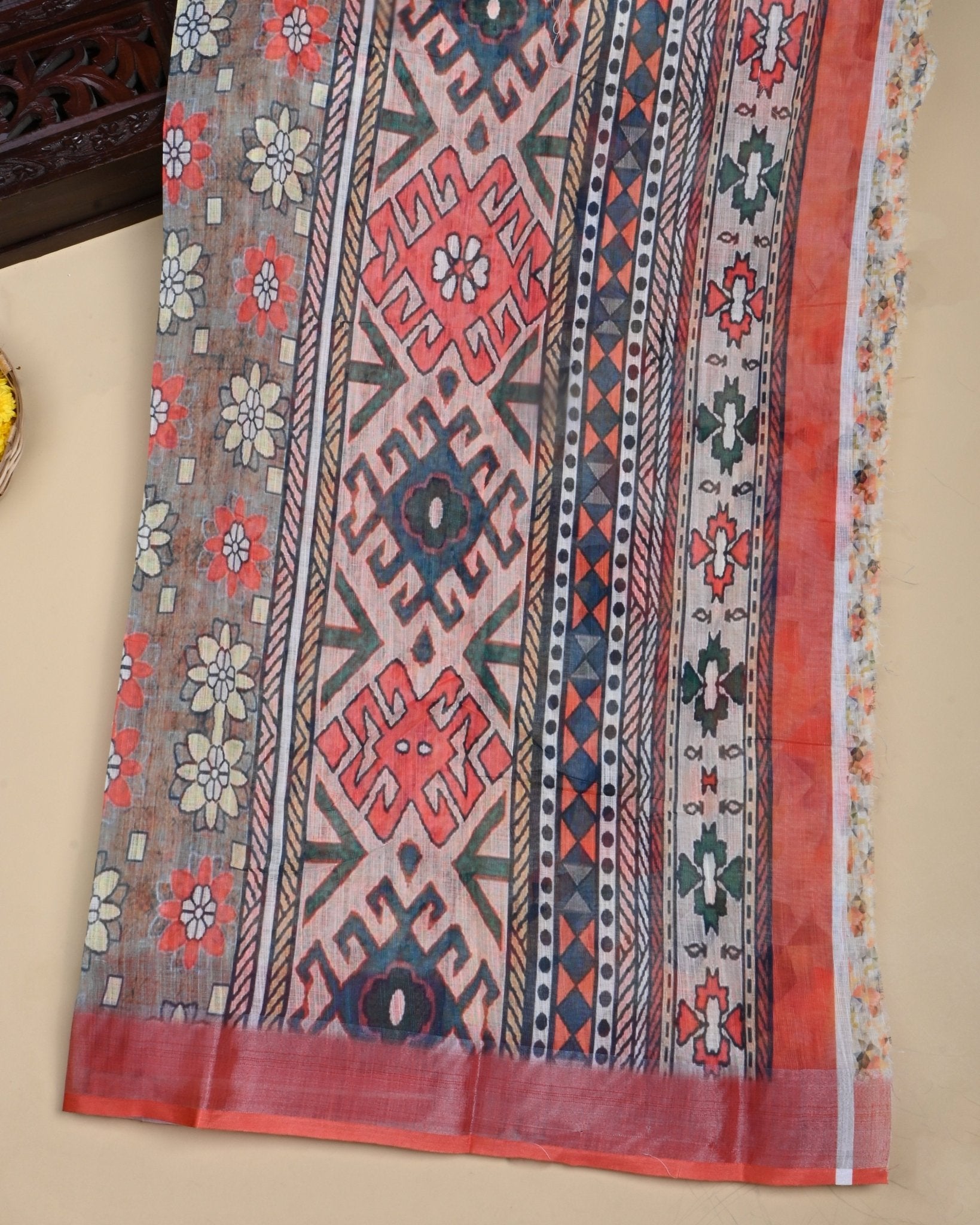Multi Colour Color Lenin Saree - Shop Vastram