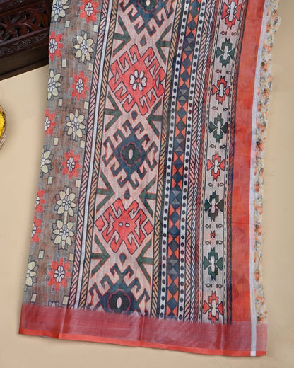 Multi Colour Color Lenin Saree - Shop Vastram