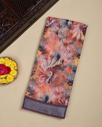 Multi Colour Color Lenin Saree - Shop Vastram