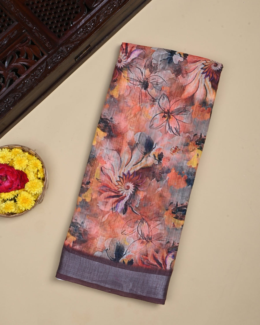 Multi Colour Color Lenin Saree - Shop Vastram