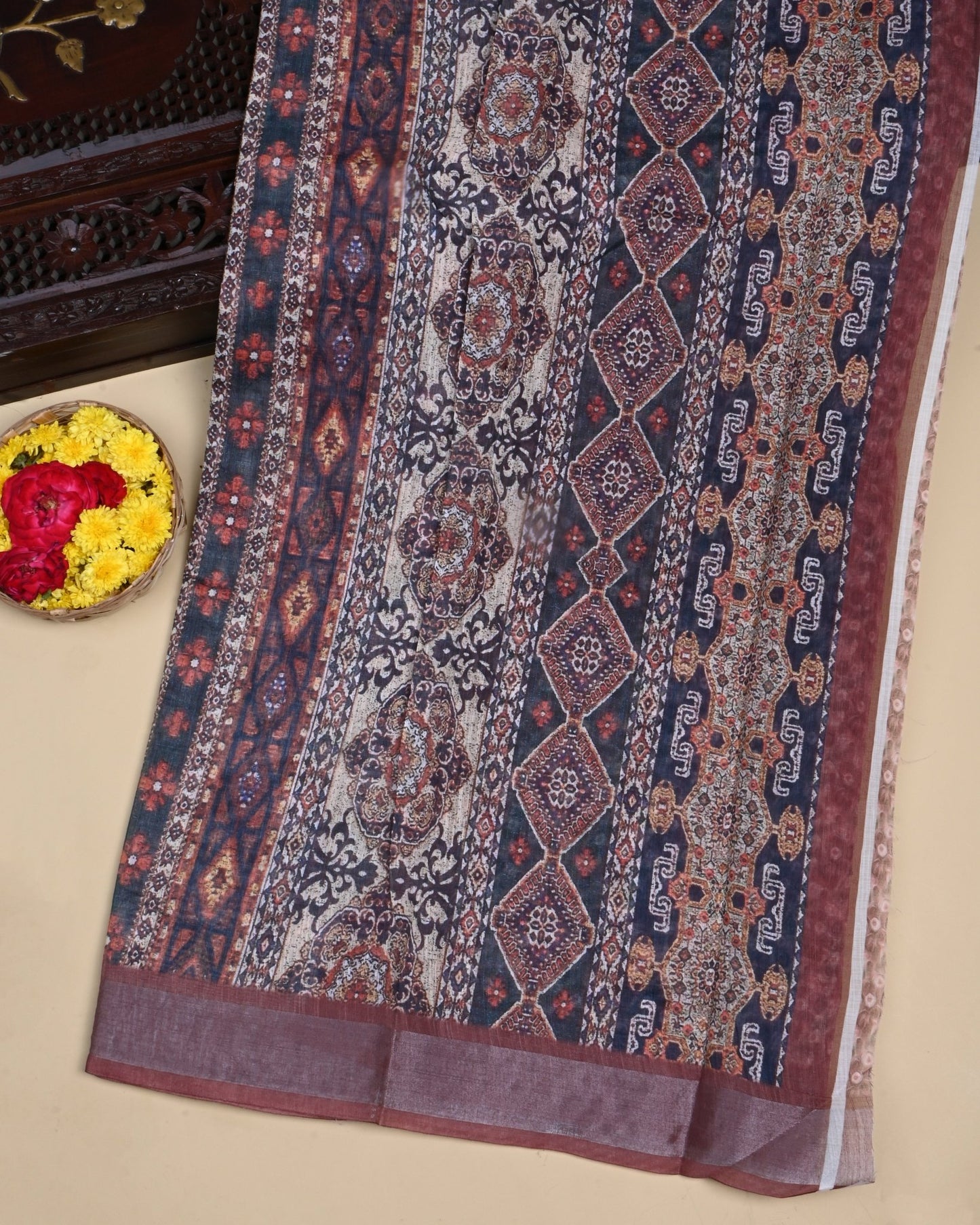 Multi Colour Color Lenin Saree - Shop Vastram