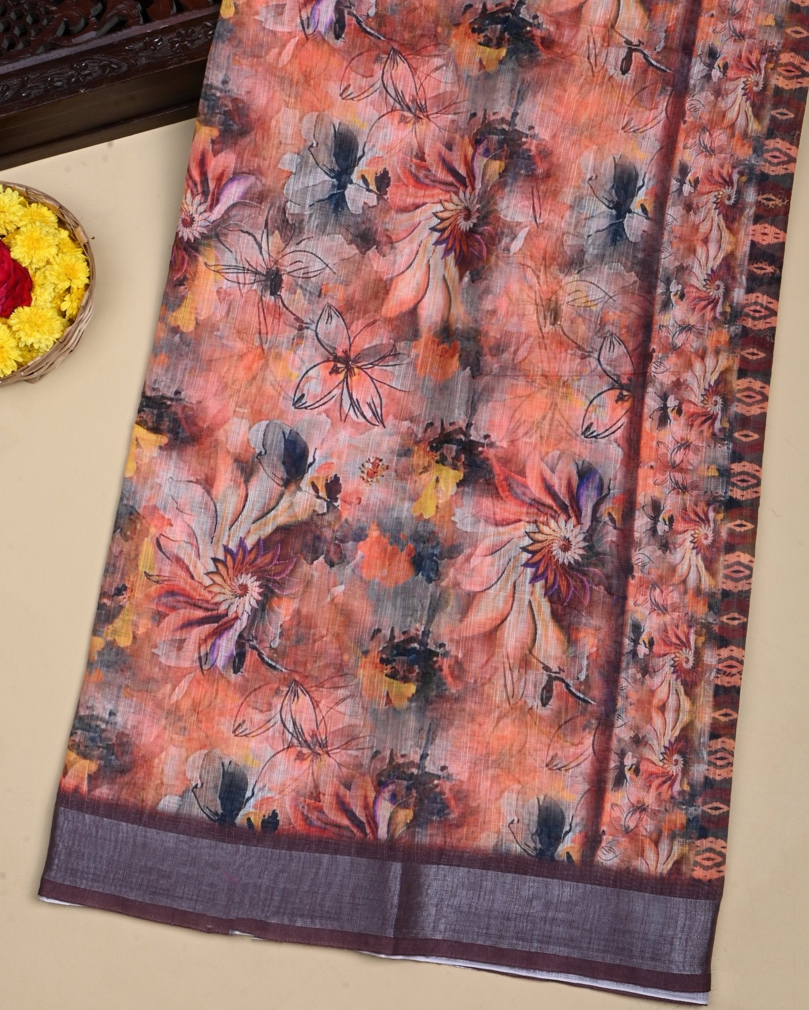 Multi Colour Color Lenin Saree - Shop Vastram