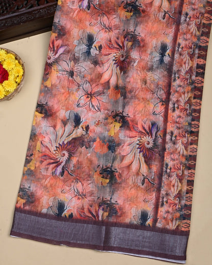 Multi Colour Color Lenin Saree - Shop Vastram