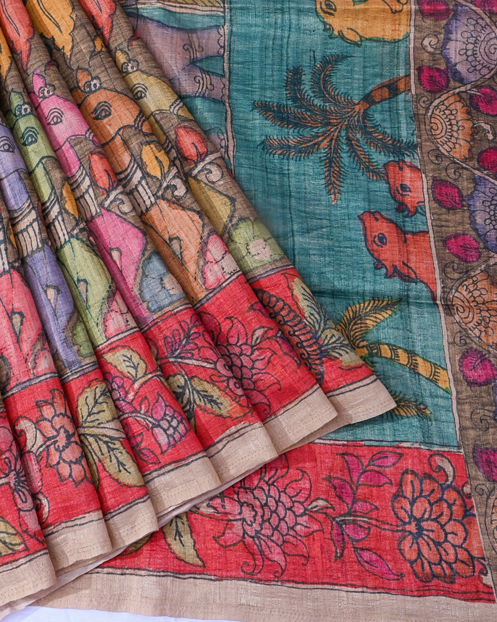 Multi Colour Dupion Printed Saree - Shop Vastram
