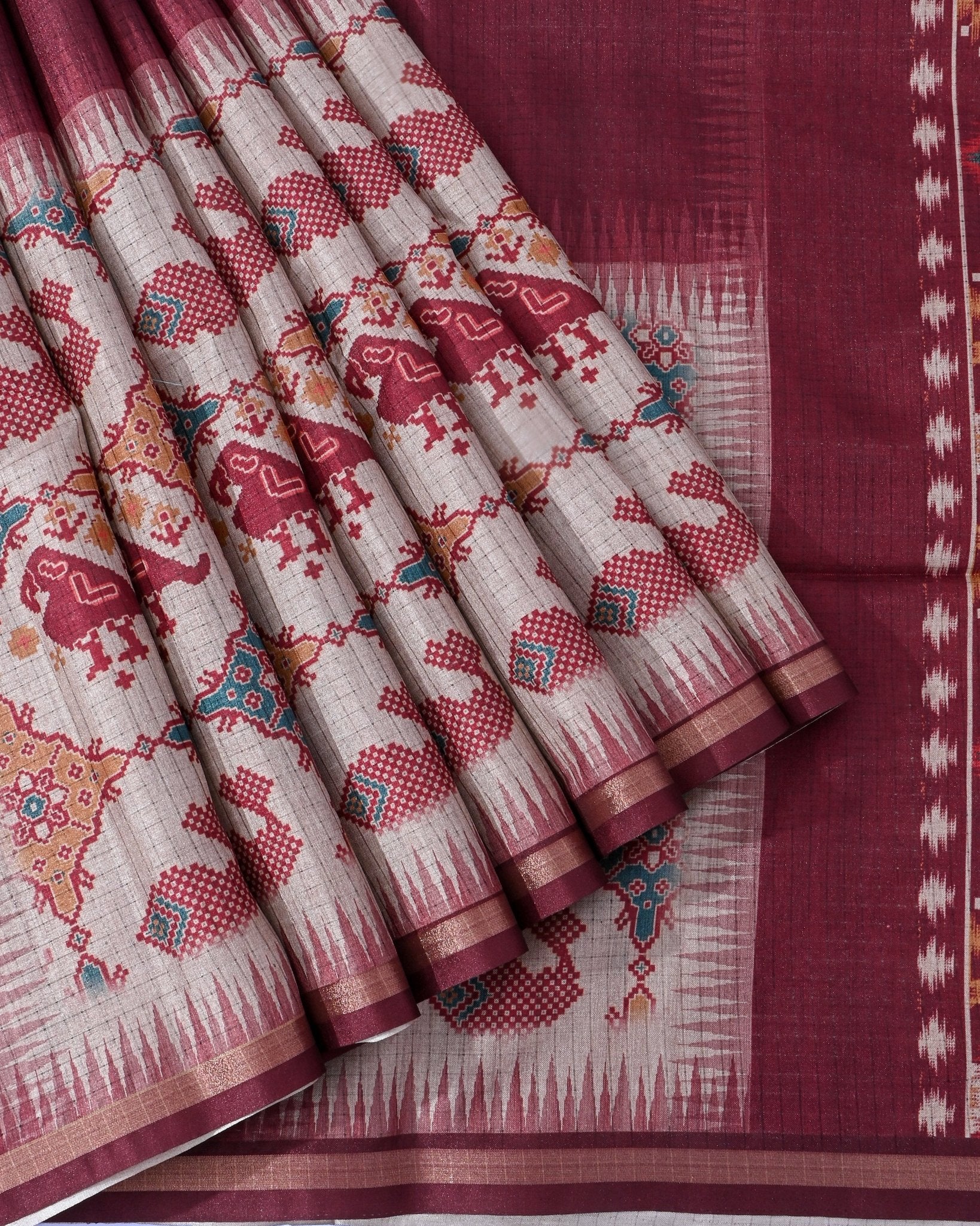 Multi Colour Silk Printed Saree - Shop Vastram