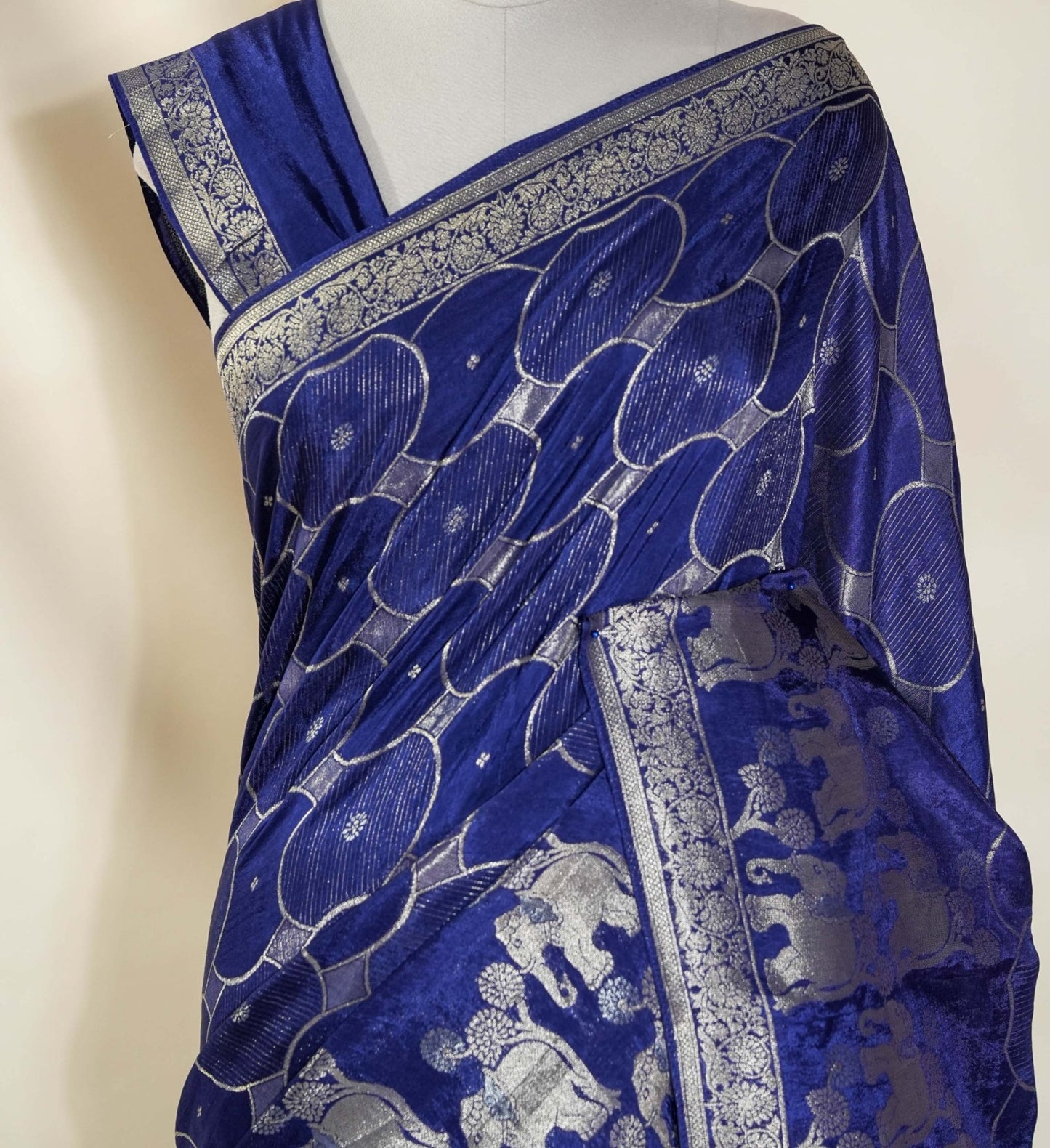 Navy Blue Banarasi Silk Saree - Shop Vastram