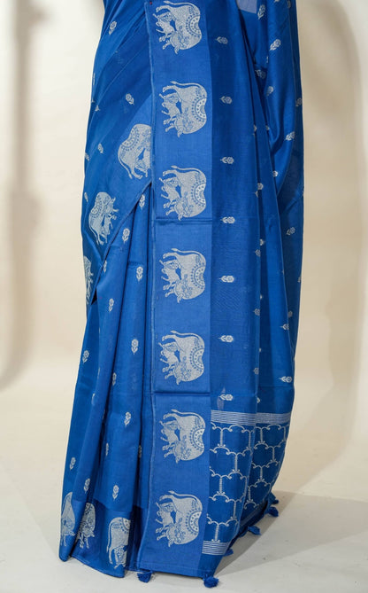 Navy Blue Banarasi Silk Saree - Shop Vastram