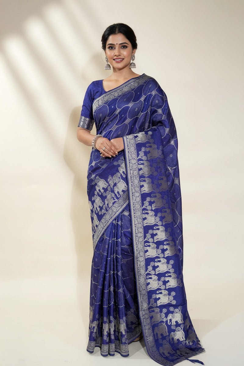 Navy Blue Banarasi Silk Saree - Shop Vastram