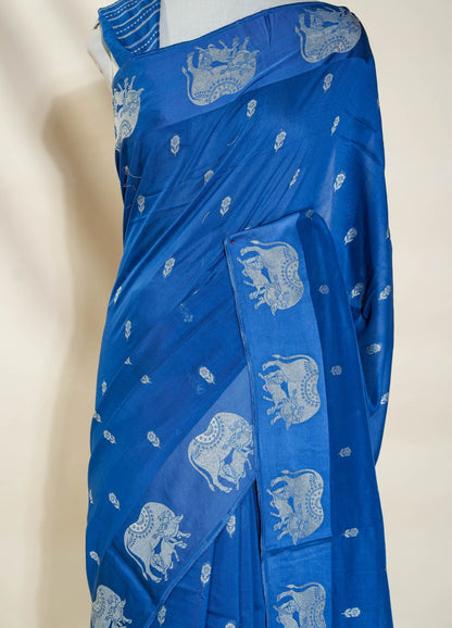Navy Blue Banarasi Silk Saree - Shop Vastram