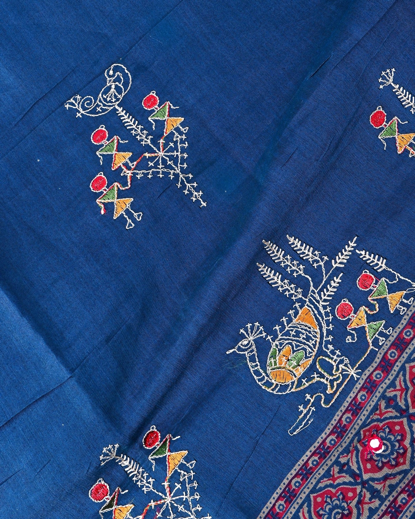 Navy Blue Chanderi Embroidery Saree - Shop Vastram