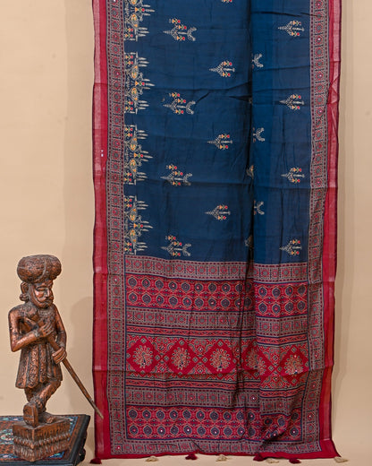 Navy Blue Chanderi Embroidery Saree - Shop Vastram