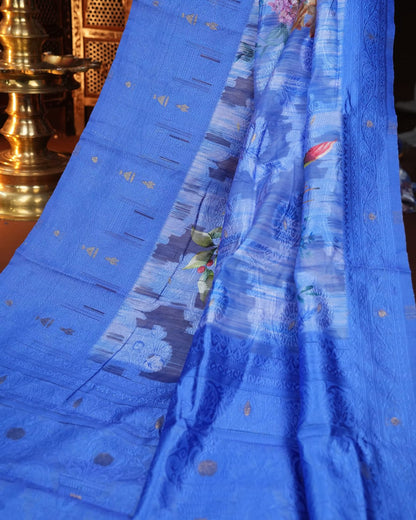 Navy Blue Color Chanderi Saree - Shop Vastram