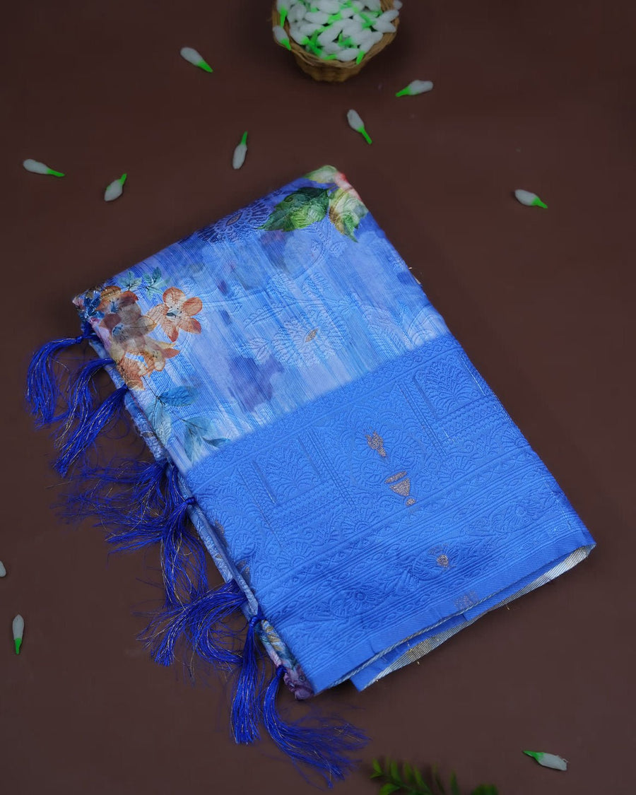 Navy Blue Color Chanderi Saree - Shop Vastram