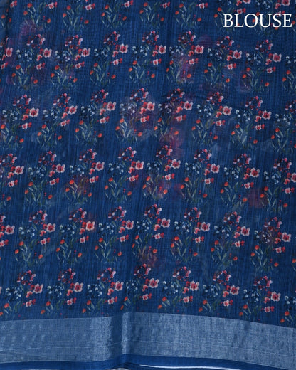 Navy Blue Color Lenin Saree - Shop Vastram