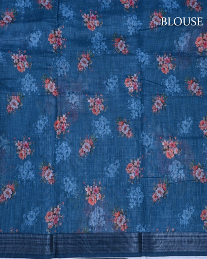 Navy Blue Color Lenin Saree - Shop Vastram
