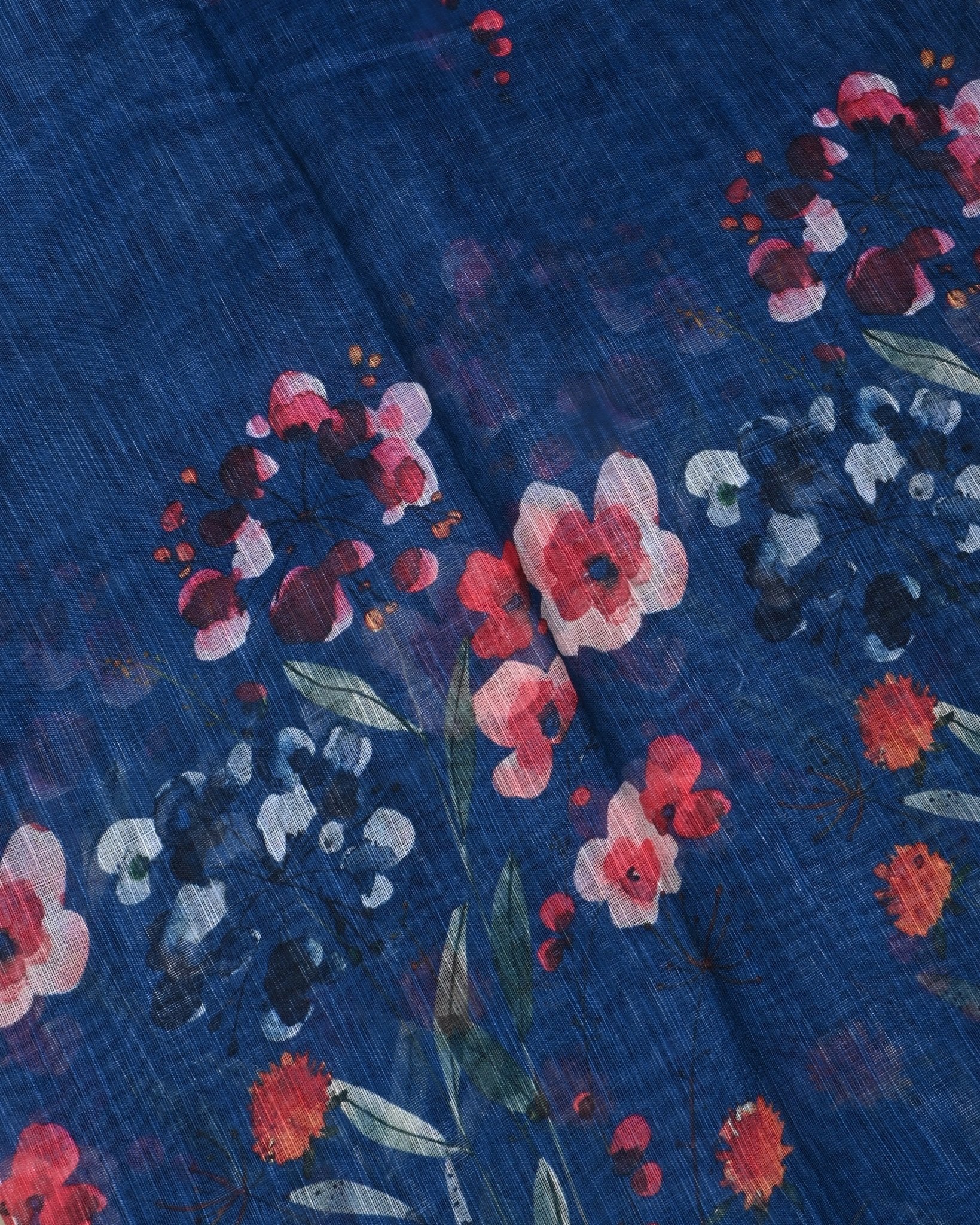Navy Blue Color Lenin Saree - Shop Vastram