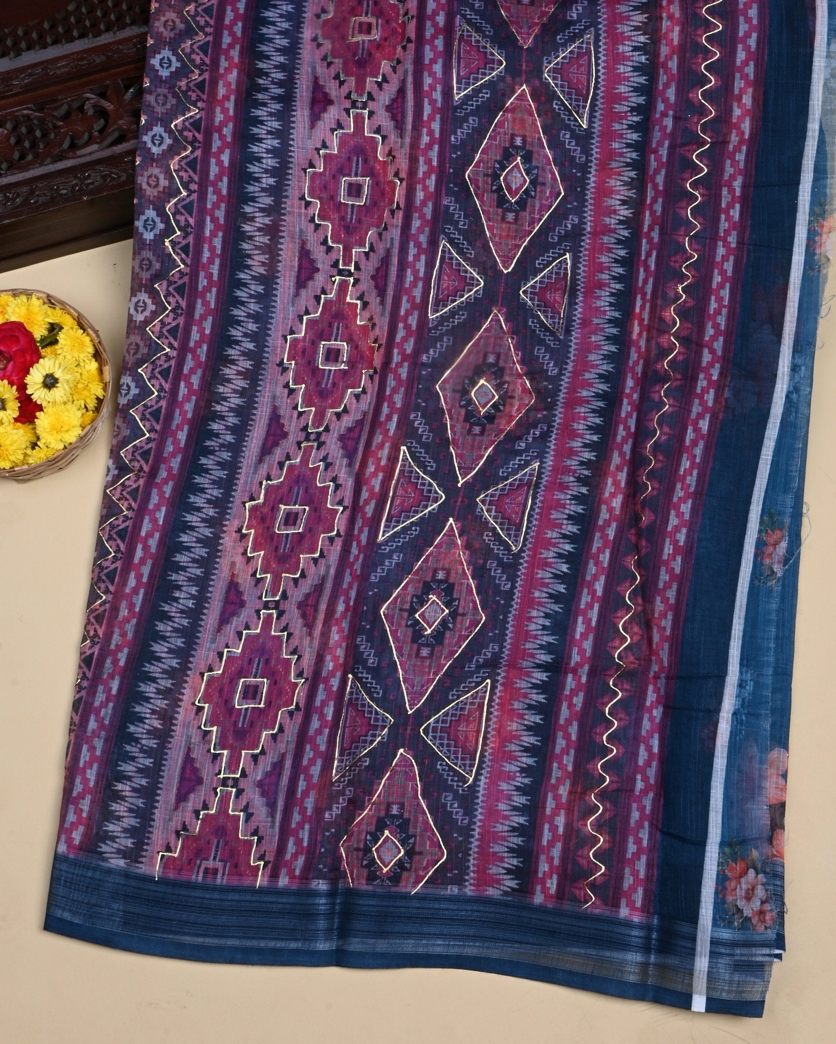 Navy Blue Color Lenin Saree - Shop Vastram