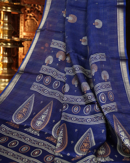 Navy Blue Color Silk Saree - Shop Vastram