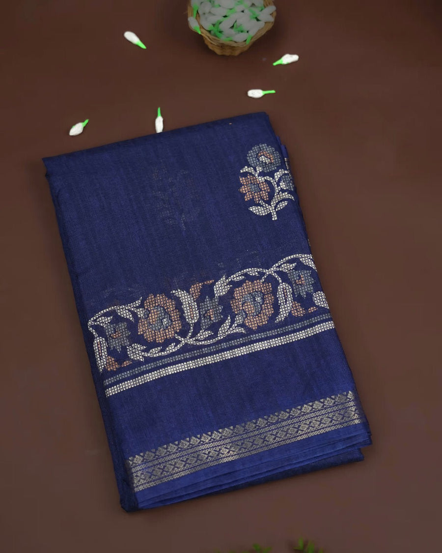 Navy Blue Color Silk Saree - Shop Vastram