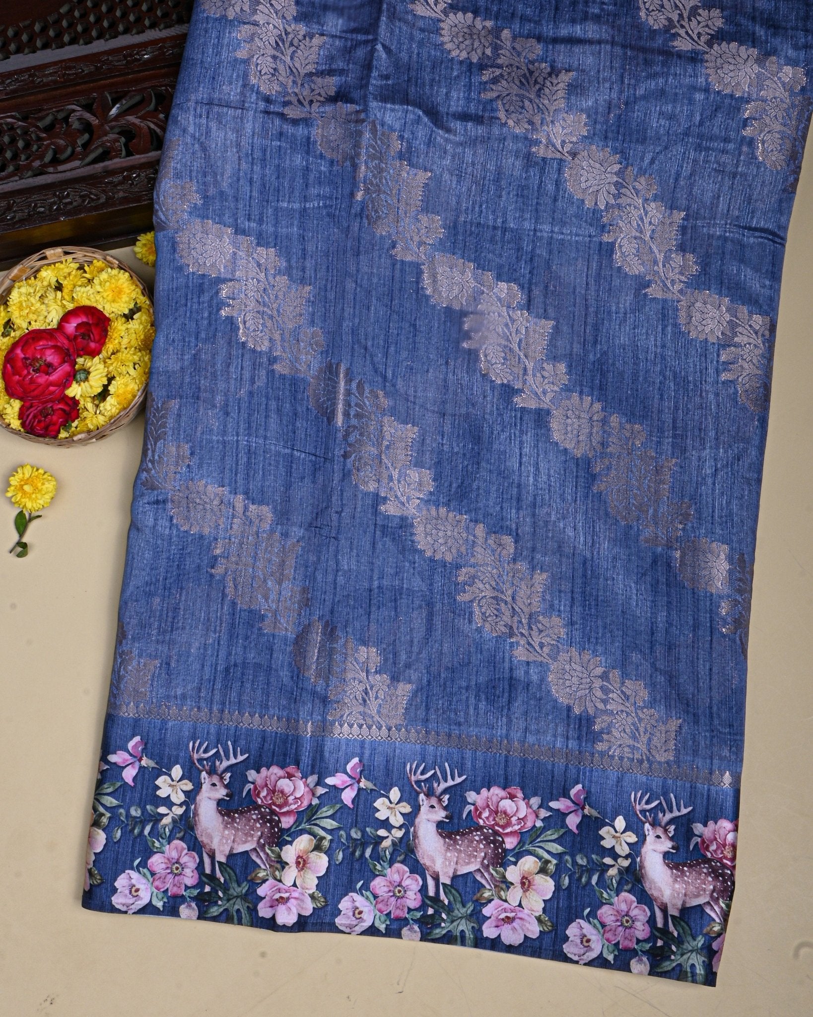 Navy Blue Color Silk Saree - Shop Vastram