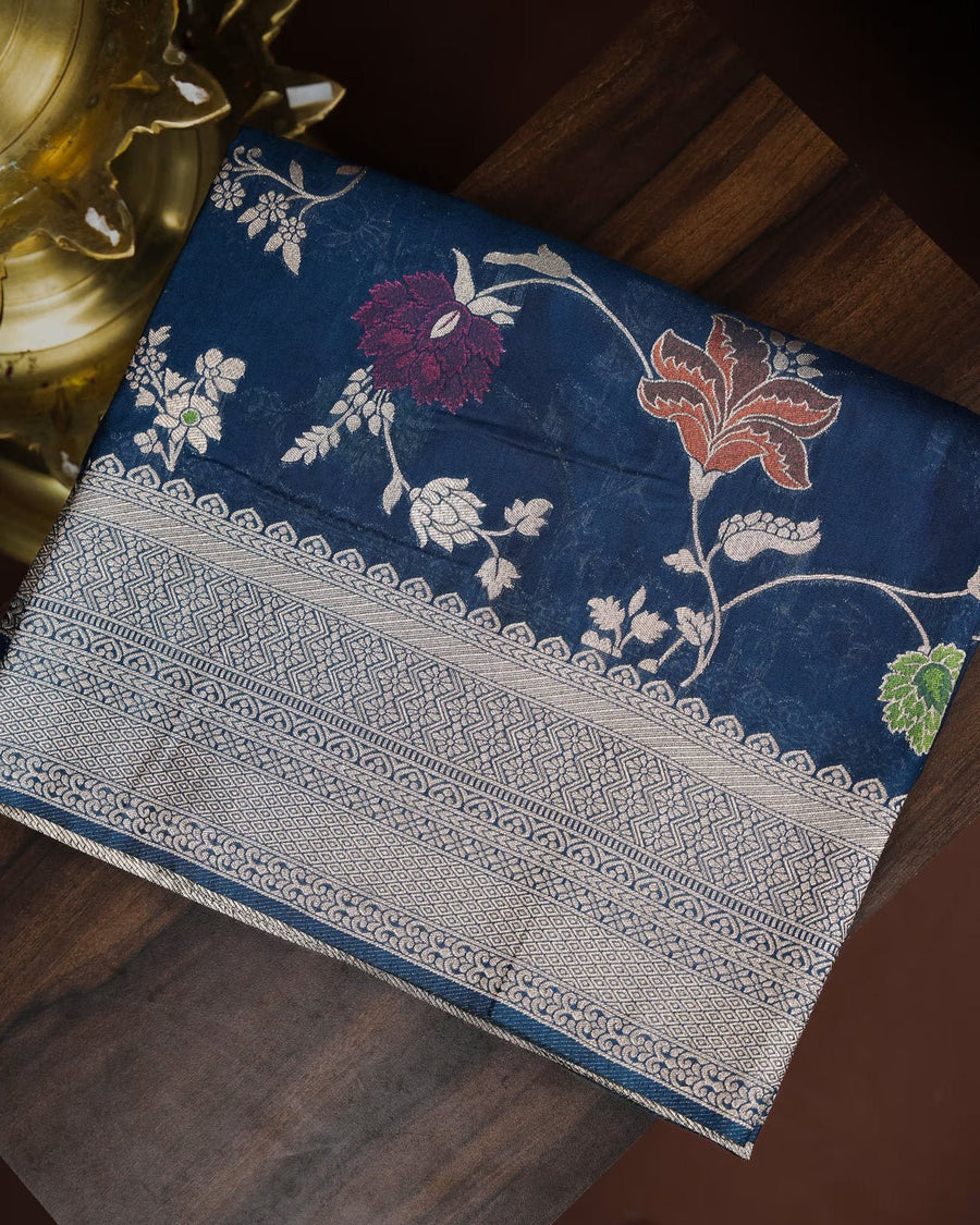 Navy Blue Color Silk Saree - Shop Vastram
