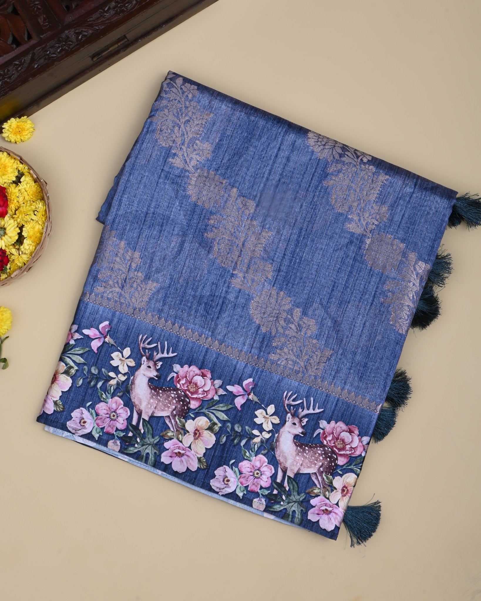 Navy Blue Color Silk Saree - Shop Vastram