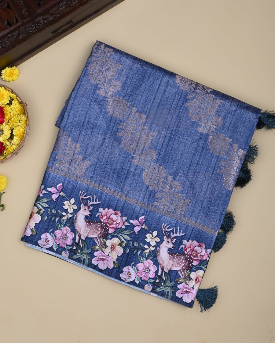 Navy Blue Color Silk Saree - Shop Vastram