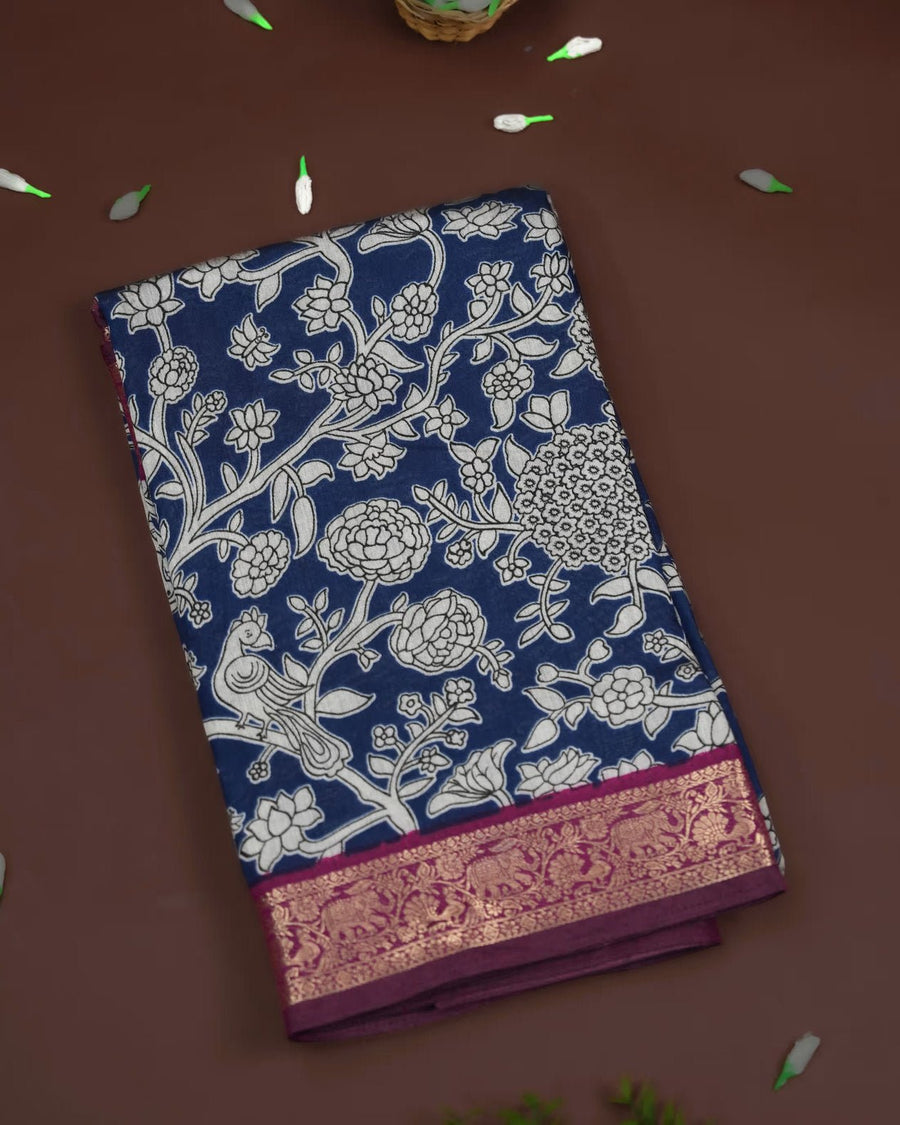 Navy Blue Color Silk Saree - Shop Vastram