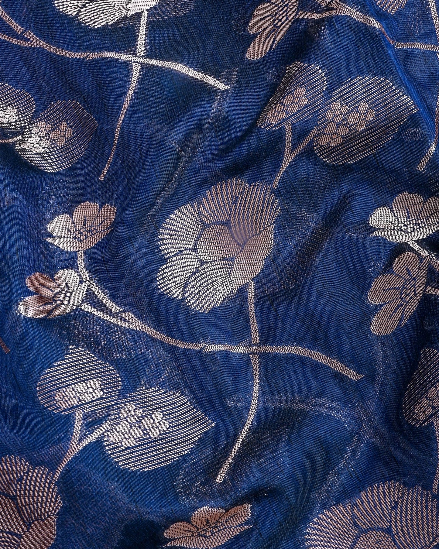Navy Blue Silk Banarasi Saree - Shop Vastram