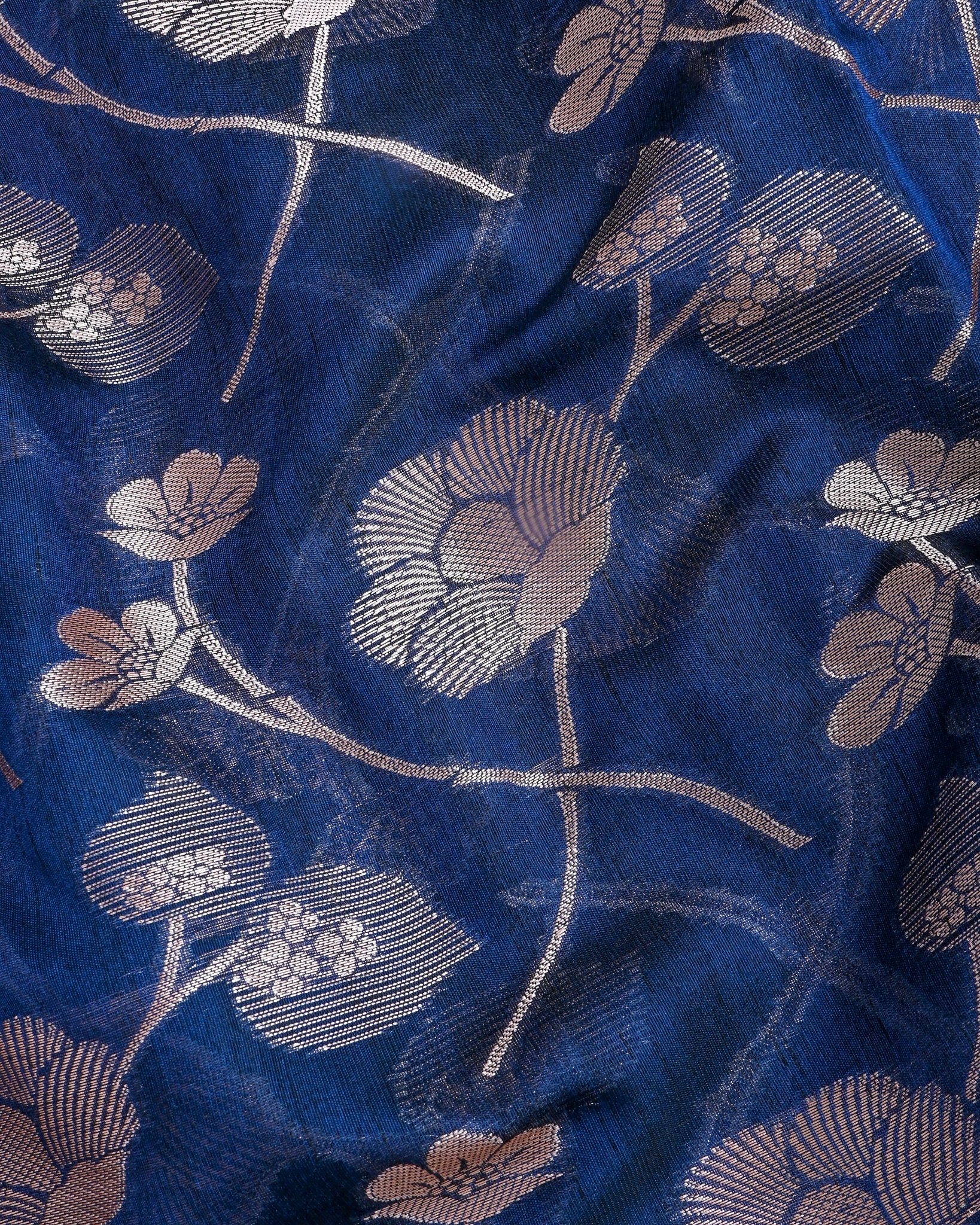 Navy Blue Silk Banarasi Saree - Shop Vastram