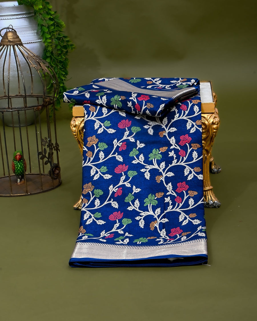 Navy Blue Silk Printed Saree - Shop Vastram