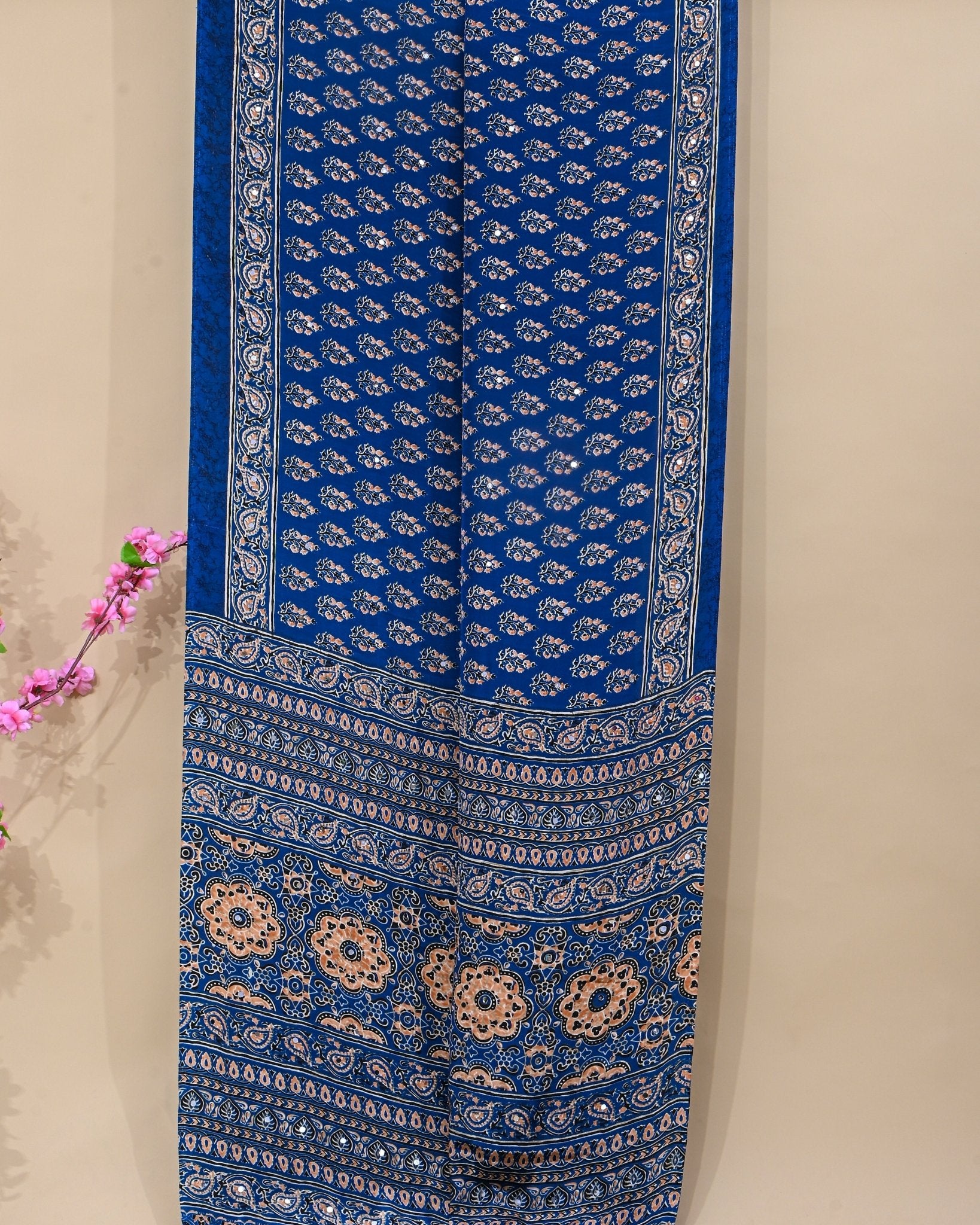 Navy Blue Silk Printed Saree - Shop Vastram