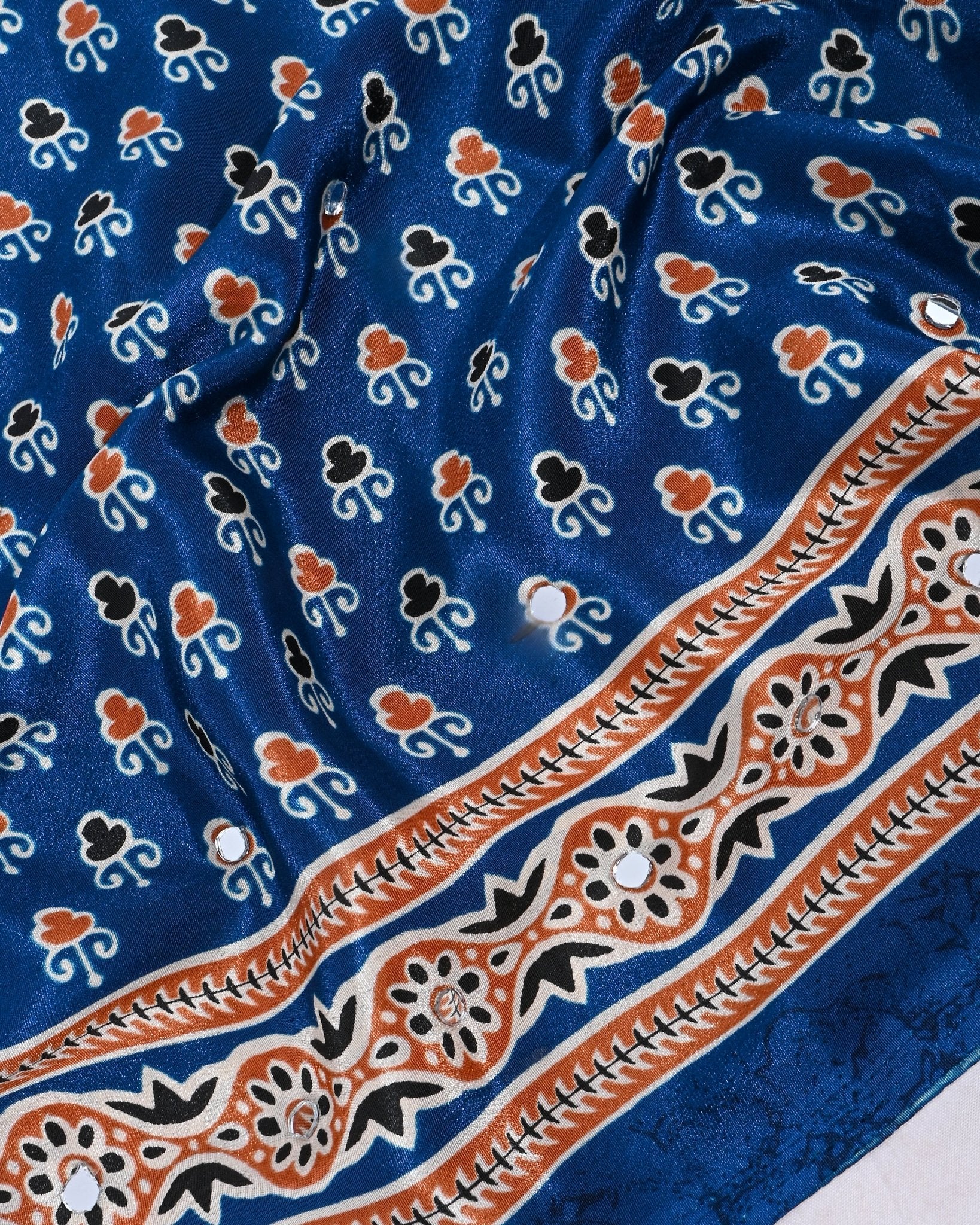 Navy Blue Silk Printed Saree - Shop Vastram