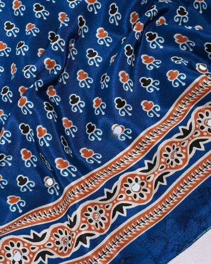 Navy Blue Silk Printed Saree - Shop Vastram