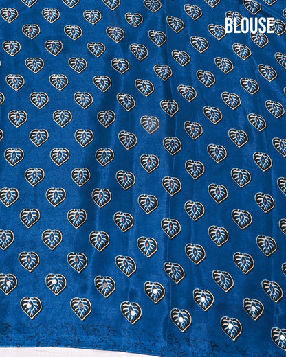 Navy Blue Silk Printed Saree - Shop Vastram