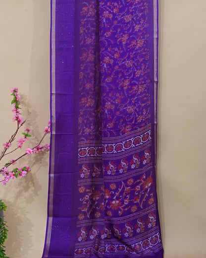 Navy Blue Silk Printed Saree - Shop Vastram