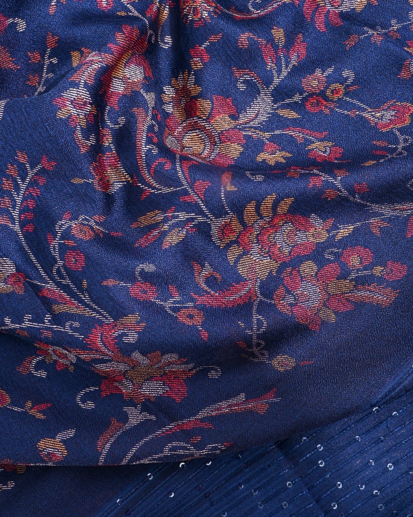 Navy Blue Silk Printed Saree - Shop Vastram