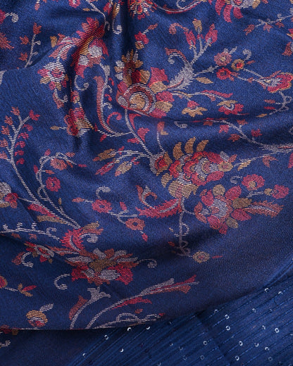 Navy Blue Silk Printed Saree - Shop Vastram