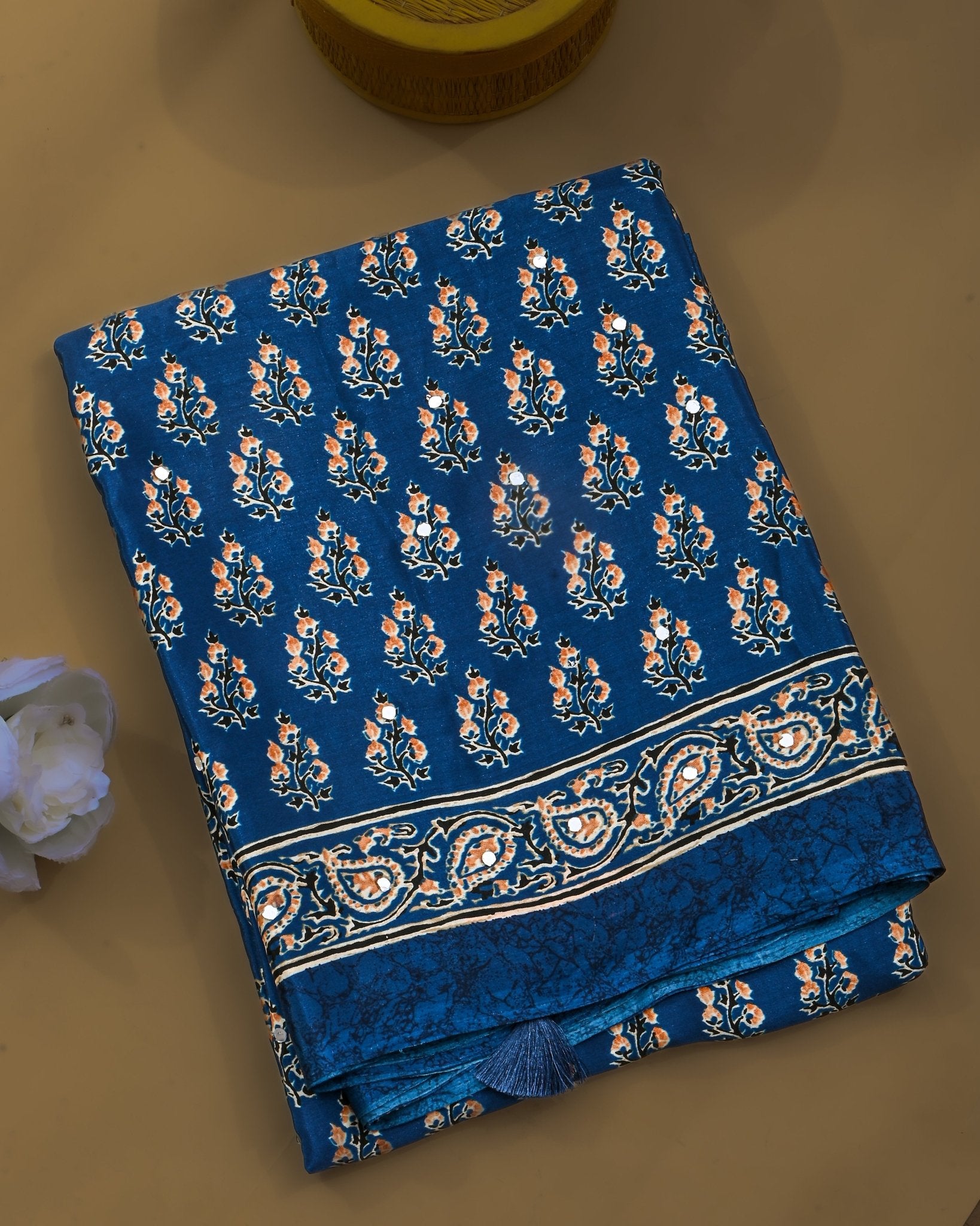 Navy Blue Silk Printed Saree - Shop Vastram
